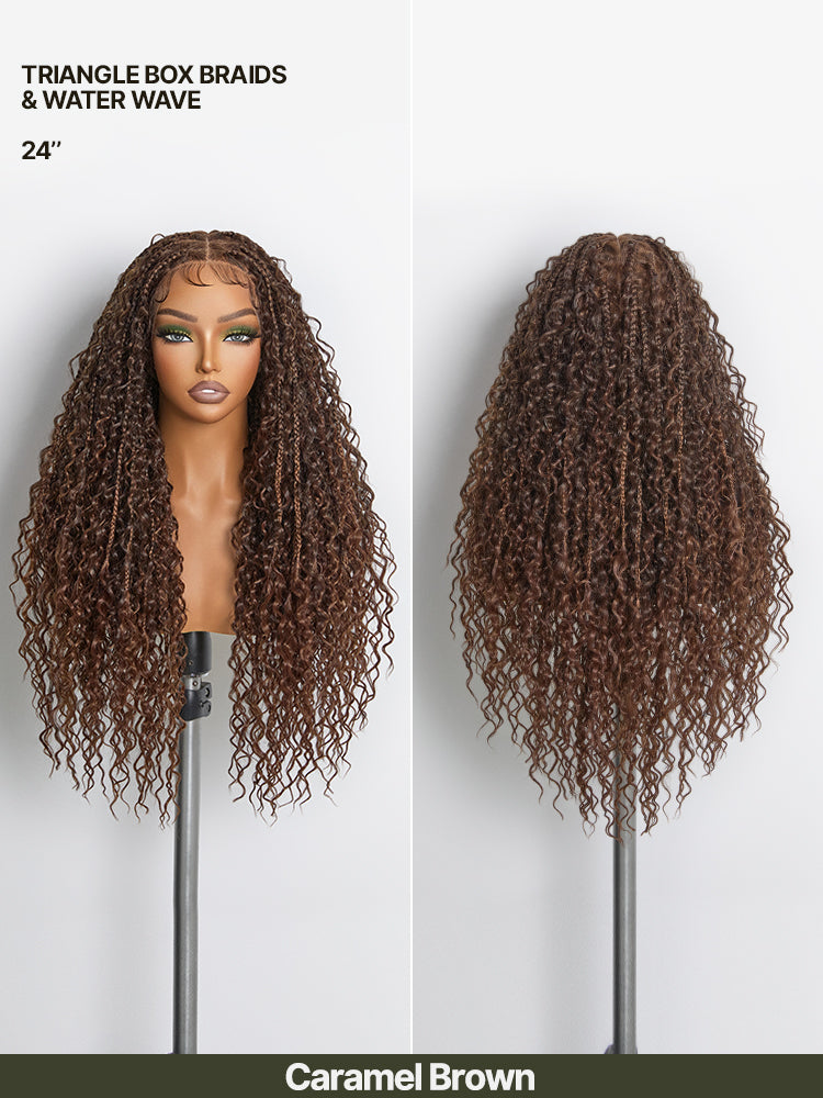 Élorvane Fiber Full Lace Boho Braids Synthetic Box Braid Wig – Grid-Part Top with Mixed Boho Curls