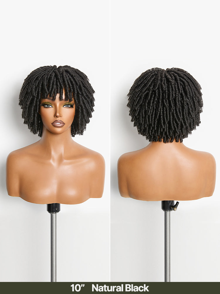 Élorvane Fiber Short Twist Dreadlocks Wig with Curly Bangs Glueless Beginner Friendly