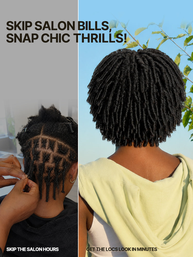 Élorvane Fiber Short Twist Dreadlocks Wig with Curly Bangs Glueless Beginner Friendly