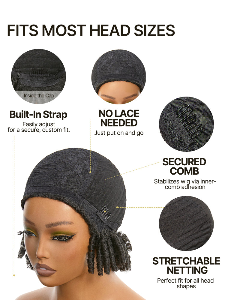Élorvane Fiber Short Twist Dreadlocks Wig with Curly Bangs Glueless Beginner Friendly