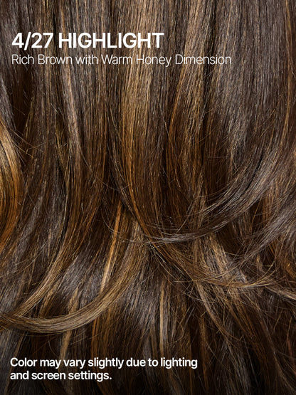 Élorvane Synthetic Fiber + Human Hair Feathered Layers Wig with Bangs Brown Highlight Glueless