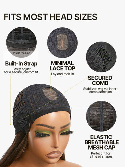 Élorvane Synthetic Fiber + Human Hair Feathered Layers Wig with Bangs Brown Highlight Glueless