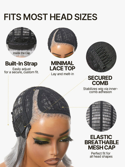 Élorvane Synthetic Fiber + Human Hair Layered Bob Wig Salt and Pepper Gray Glueless Pre-Cut Lace