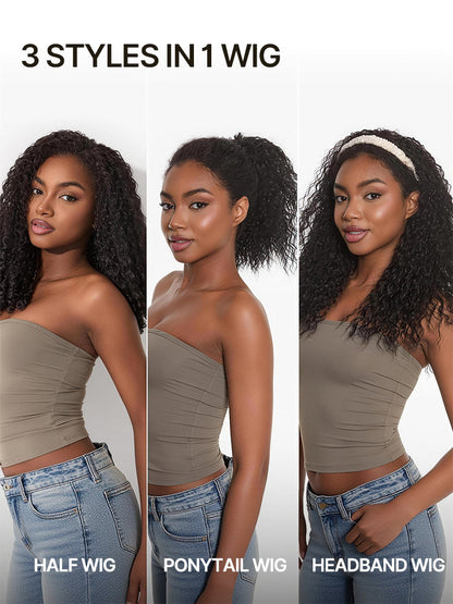 Élorvane Synthetic Fiber + Human Hair Yaki Straight Bob 3-in-1 Drawstring Half Wig Glueless