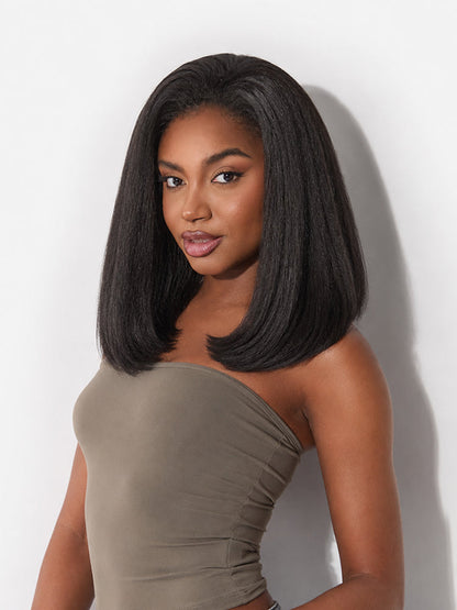 Élorvane Synthetic Fiber + Human Hair Yaki Straight Bob 3-in-1 Drawstring Half Wig Glueless