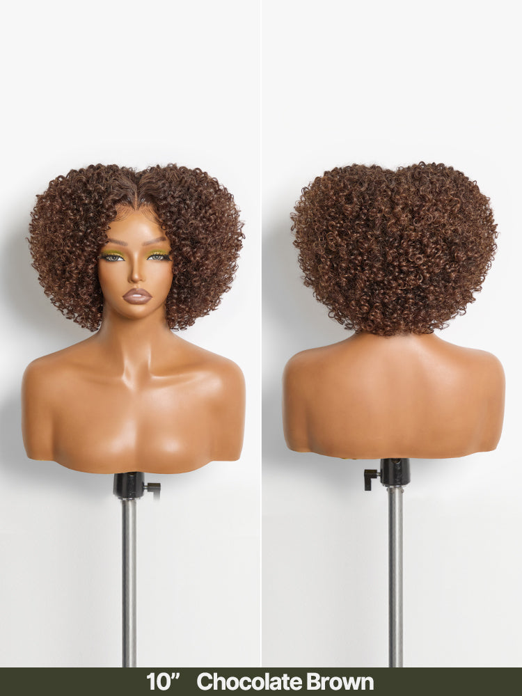 Élorvane Synthetic Fiber + Human Hair Short Jerry Curly Drawstring Wig Pre-Cut Lace Glueless