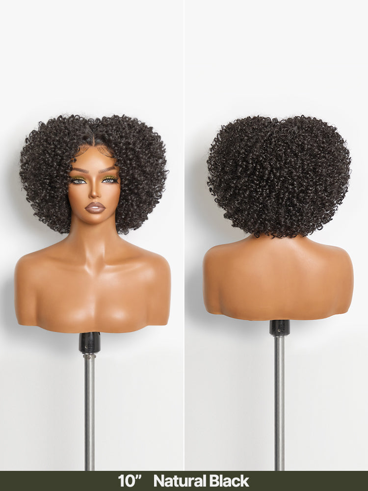 Élorvane Synthetic Fiber + Human Hair Short Jerry Curly Drawstring Wig Pre-Cut Lace Glueless