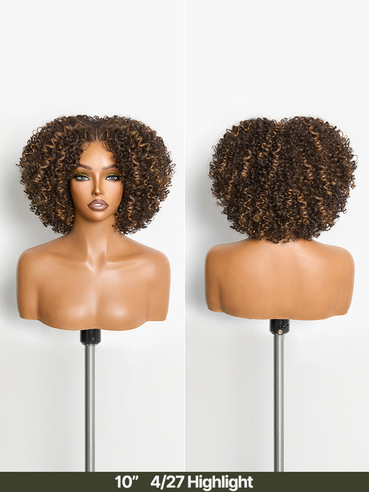 Élorvane Synthetic Fiber + Human Hair Short Jerry Curly Drawstring Wig Pre-Cut Lace Glueless