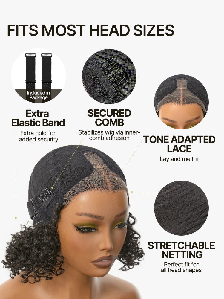 Élorvane Synthetic Fiber + Human Hair Short Jerry Curly Drawstring Wig Pre-Cut Lace Glueless