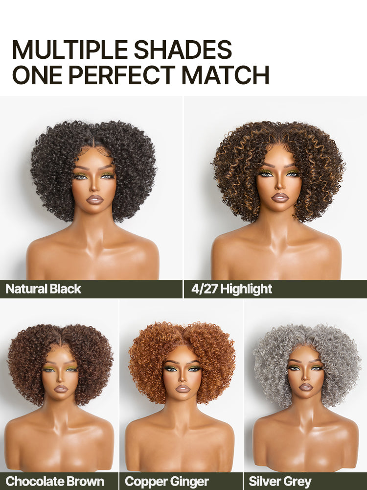 Élorvane Synthetic Fiber + Human Hair Short Jerry Curly Drawstring Wig Pre-Cut Lace Glueless