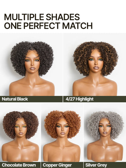 Élorvane Synthetic Fiber + Human Hair Short Jerry Curly Drawstring Wig Pre-Cut Lace Glueless