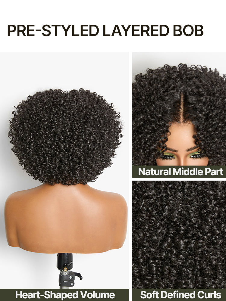 Élorvane Synthetic Fiber + Human Hair Short Jerry Curly Drawstring Wig Pre-Cut Lace Glueless