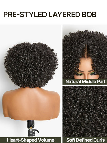 Élorvane Synthetic Fiber + Human Hair Short Jerry Curly Drawstring Wig Pre-Cut Lace Glueless