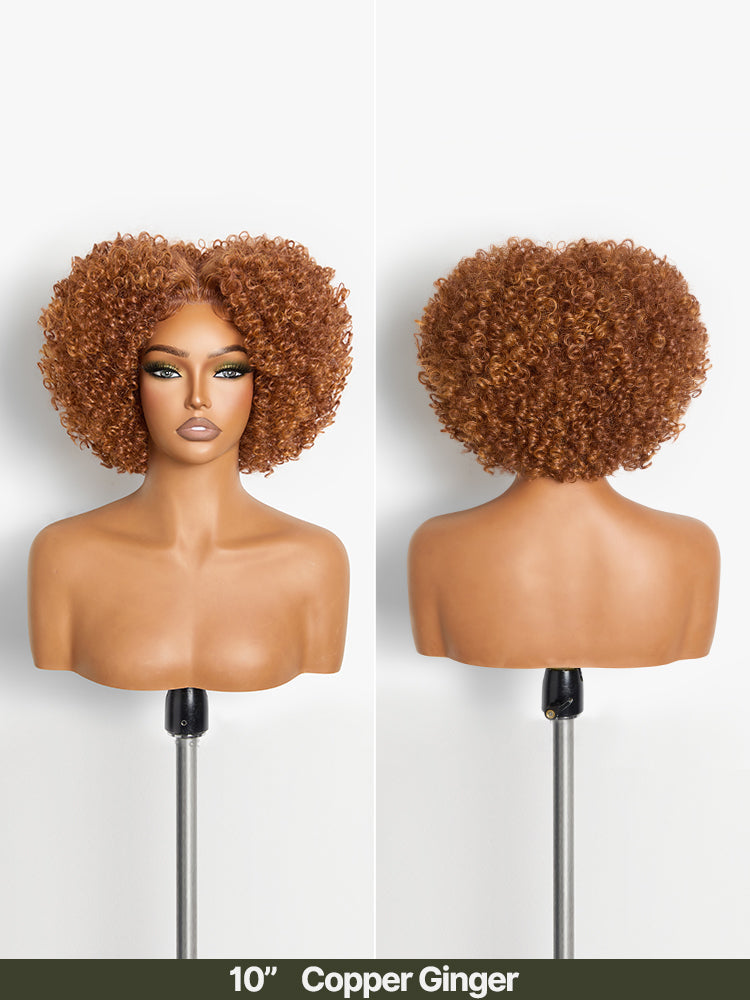 Élorvane Synthetic Fiber + Human Hair Short Jerry Curly Drawstring Wig Pre-Cut Lace Glueless