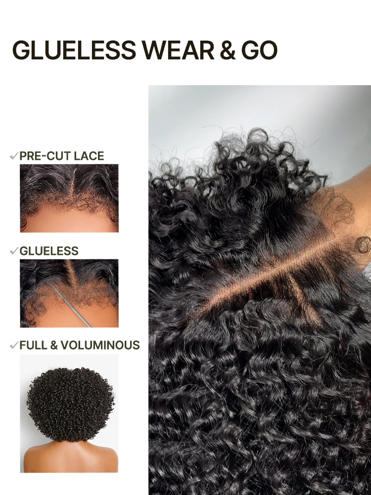 Élorvane Synthetic Fiber + Human Hair Short Jerry Curly Drawstring Wig Pre-Cut Lace Glueless