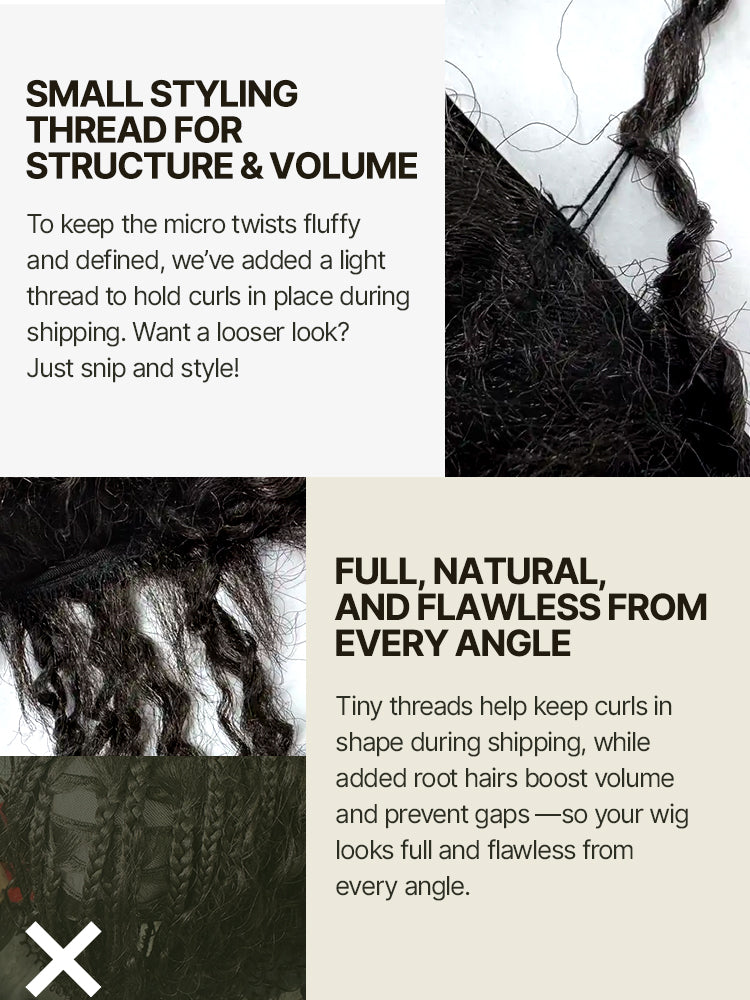 Élorvane Fiber Micro Twist Curly Dreadlock Wig 11x4 HD Lace Front Glueless