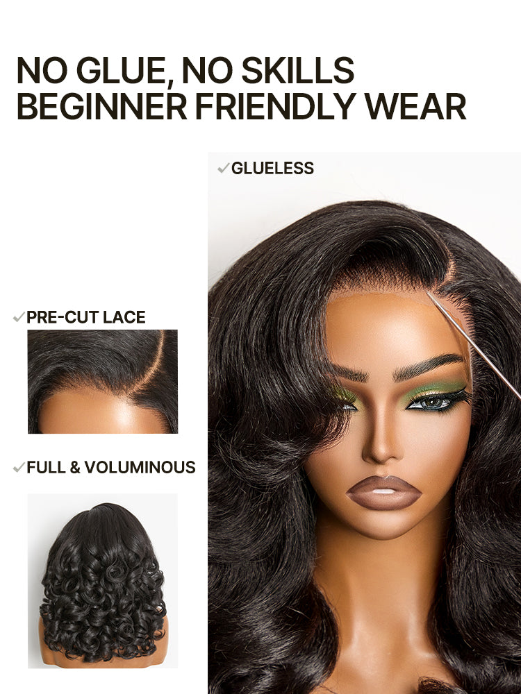 Élorvane Synthetic Fiber + Human Hair Body Wave Wig Yaki Loose Minimal Lace Glueless Wear and Go Beginner Friendly