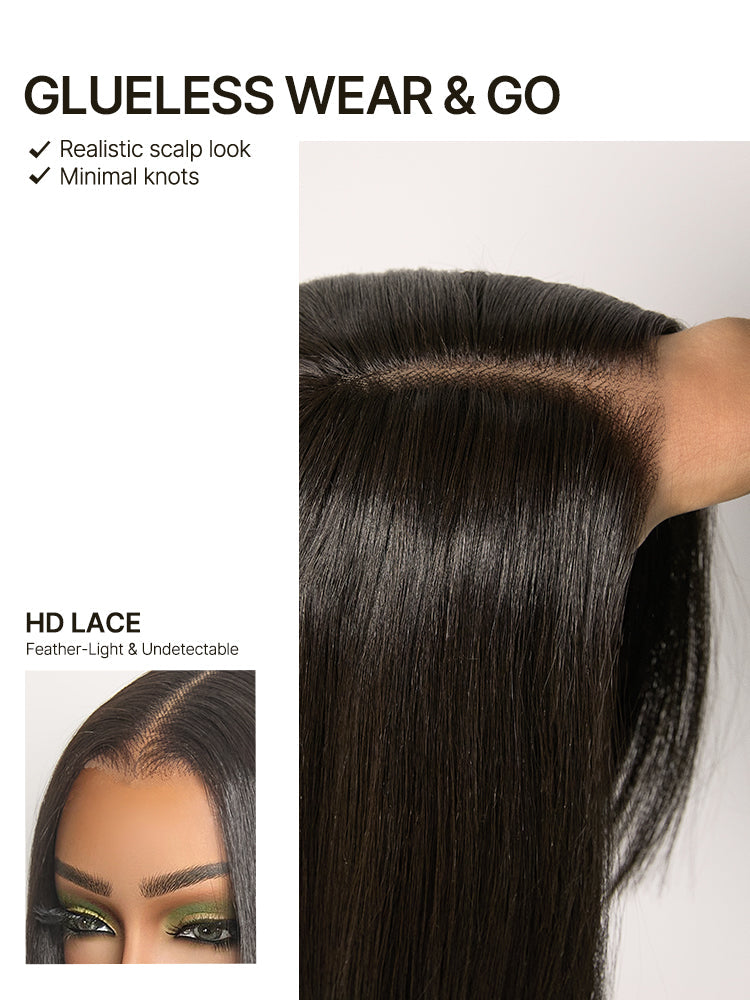 Élorvane Synthetic Fiber + Human Hair Silky Straight Lace Wig Glueless Beginner Friendly