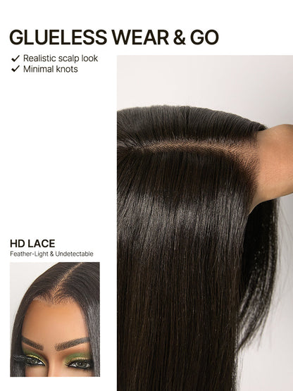 Élorvane Synthetic Fiber + Human Hair Silky Straight Lace Wig Glueless Beginner Friendly