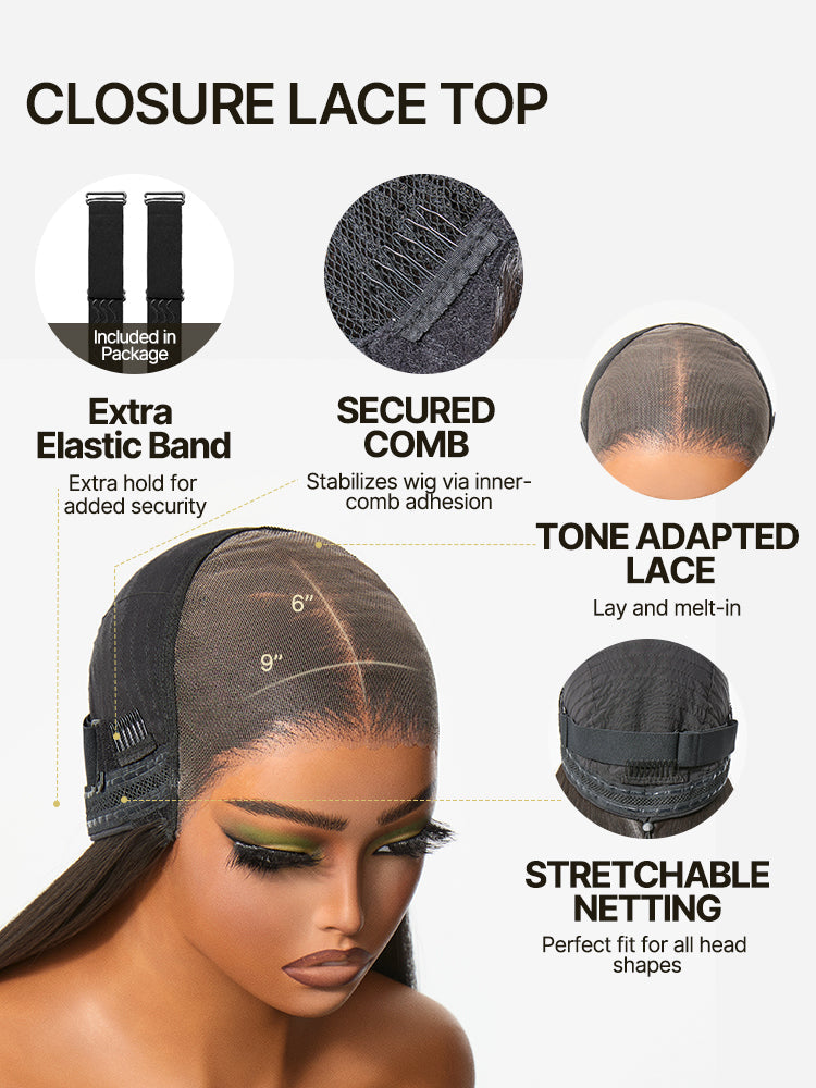 Élorvane Synthetic Fiber + Human Hair Silky Straight Lace Wig Glueless Beginner Friendly