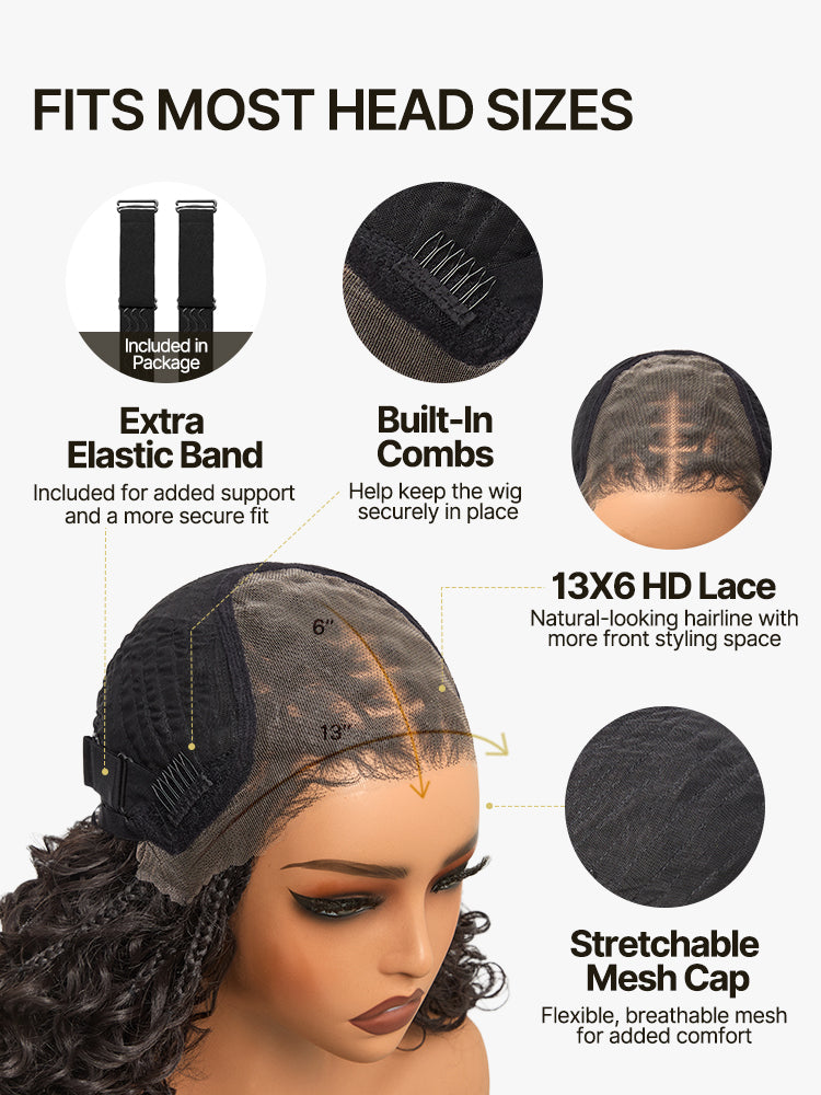 Élorvane Fiber Braided Top Water Wave Wig 13x6 Lace Front Glueless Wear and Go