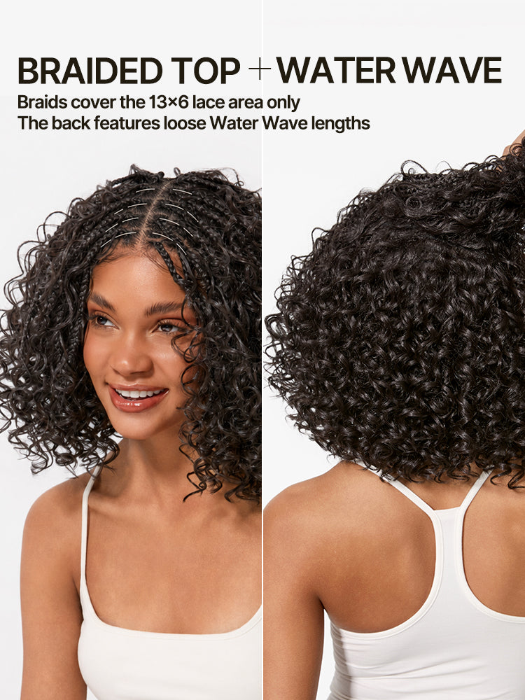 Élorvane Fiber Braided Top Water Wave Wig 13x6 Lace Front Glueless Wear and Go
