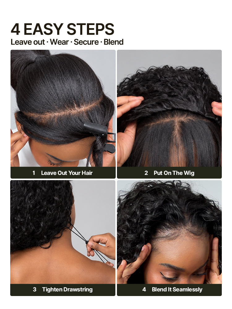 Élorvane Synthetic Fiber + Human Hair Shaggy Waves 3-in-1 Half Wig Ready to Wear