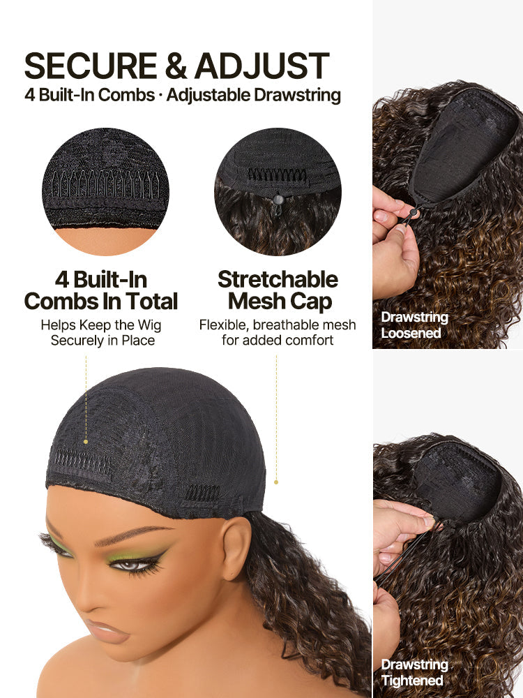 Élorvane Synthetic Fiber + Human Hair Shaggy Waves 3-in-1 Half Wig Ready to Wear