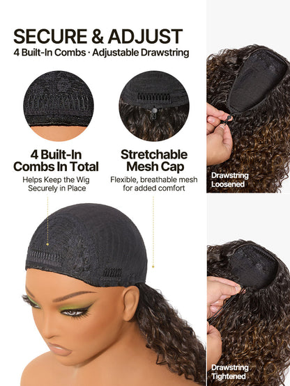 Élorvane Synthetic Fiber + Human Hair Shaggy Waves 3-in-1 Half Wig Ready to Wear