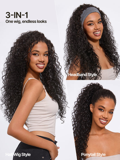Élorvane Synthetic Fiber + Human Hair Shaggy Waves 3-in-1 Half Wig Ready to Wear