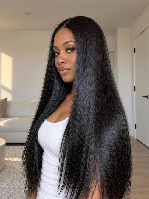 Élorvane Synthetic Fiber + Human Hair Silky Straight Lace Wig Glueless Beginner Friendly