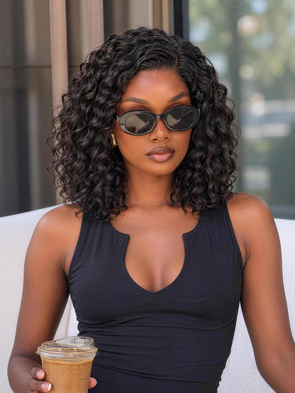 Élorvane Synthetic Fiber + Human Hair Curly T-Part Lace Wig Natural Hairline Ready to Wear
