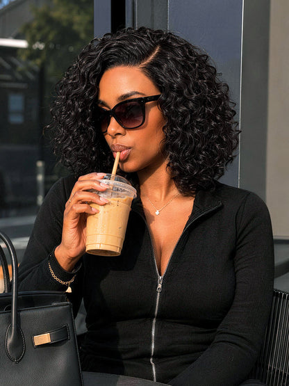 Élorvane Synthetic Fiber + Human Hair Curly T-Part Lace Wig Natural Hairline Ready to Wear